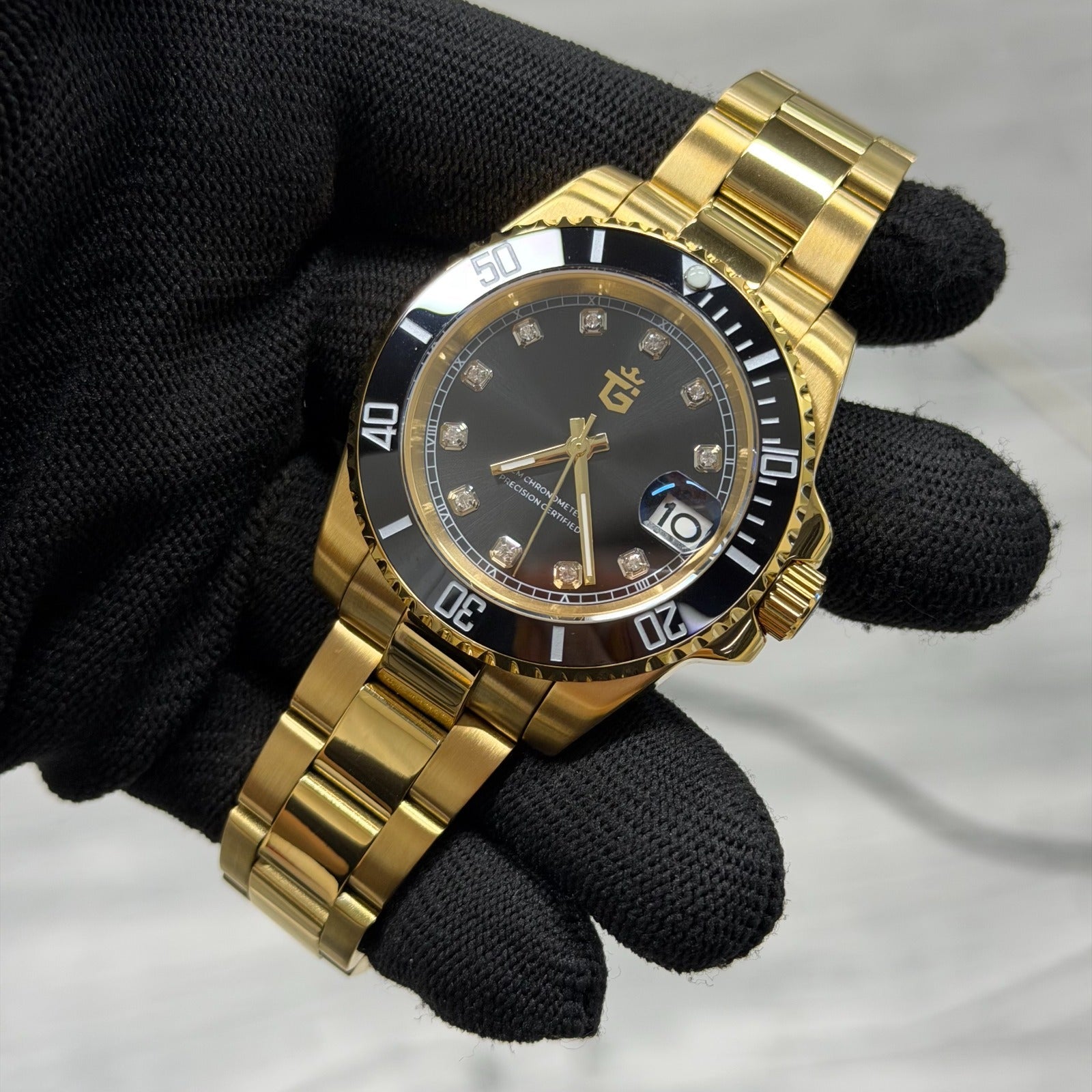 Custom Seiko mod watch — gold diver with black dial, assembled by hand