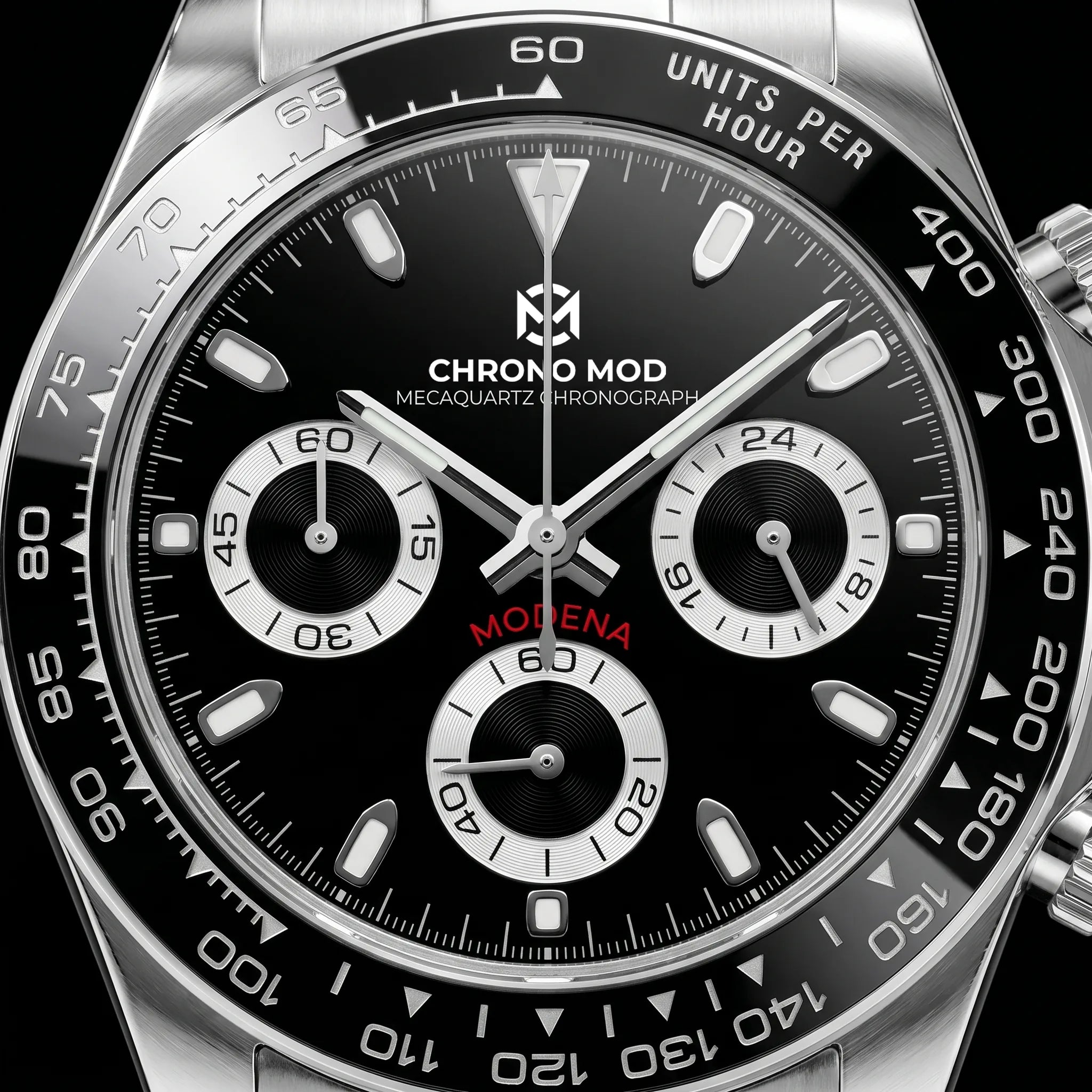 Chrono Mod Modena black-chronograph cadran-macro