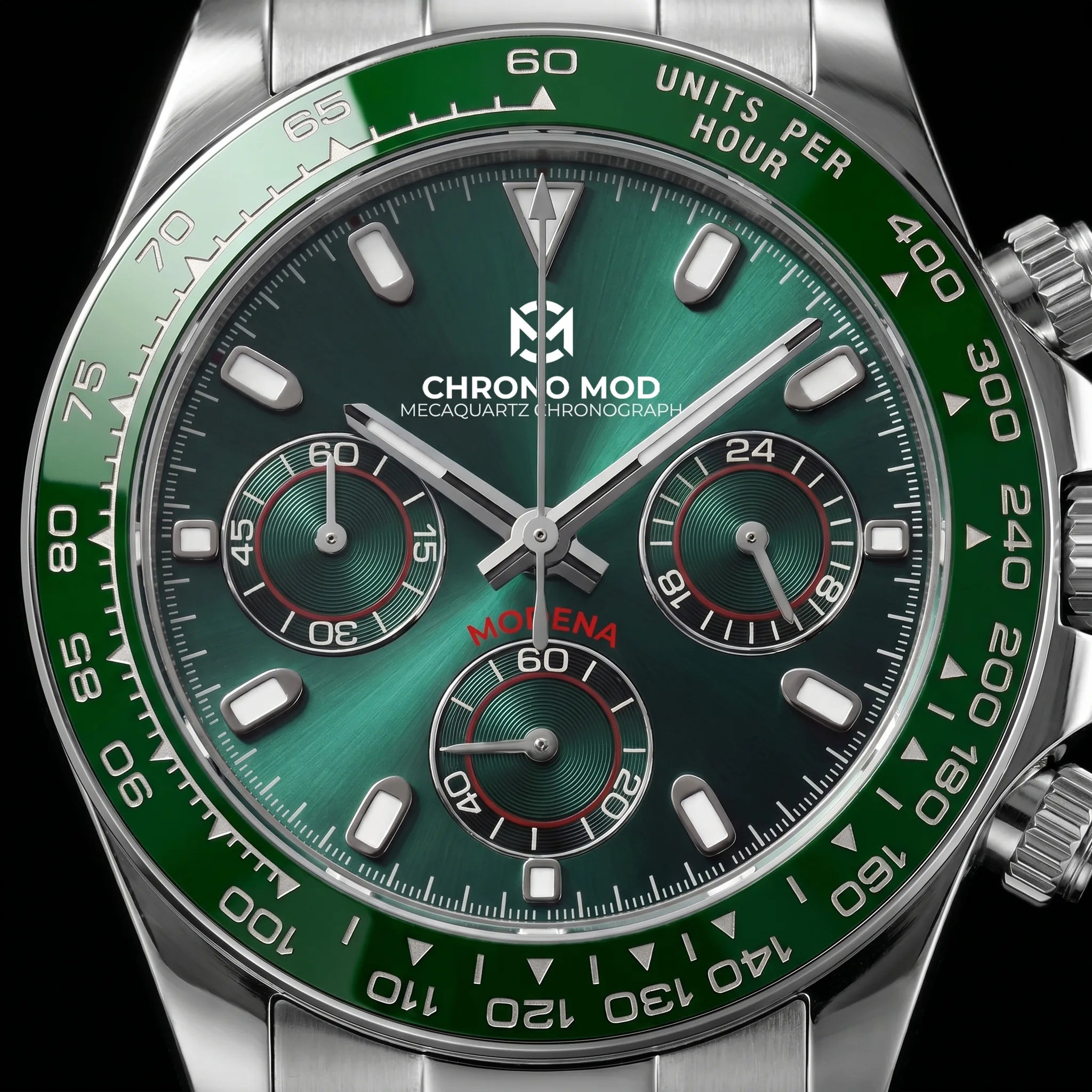 Chrono Mod Modena emerald-green cadran-macro