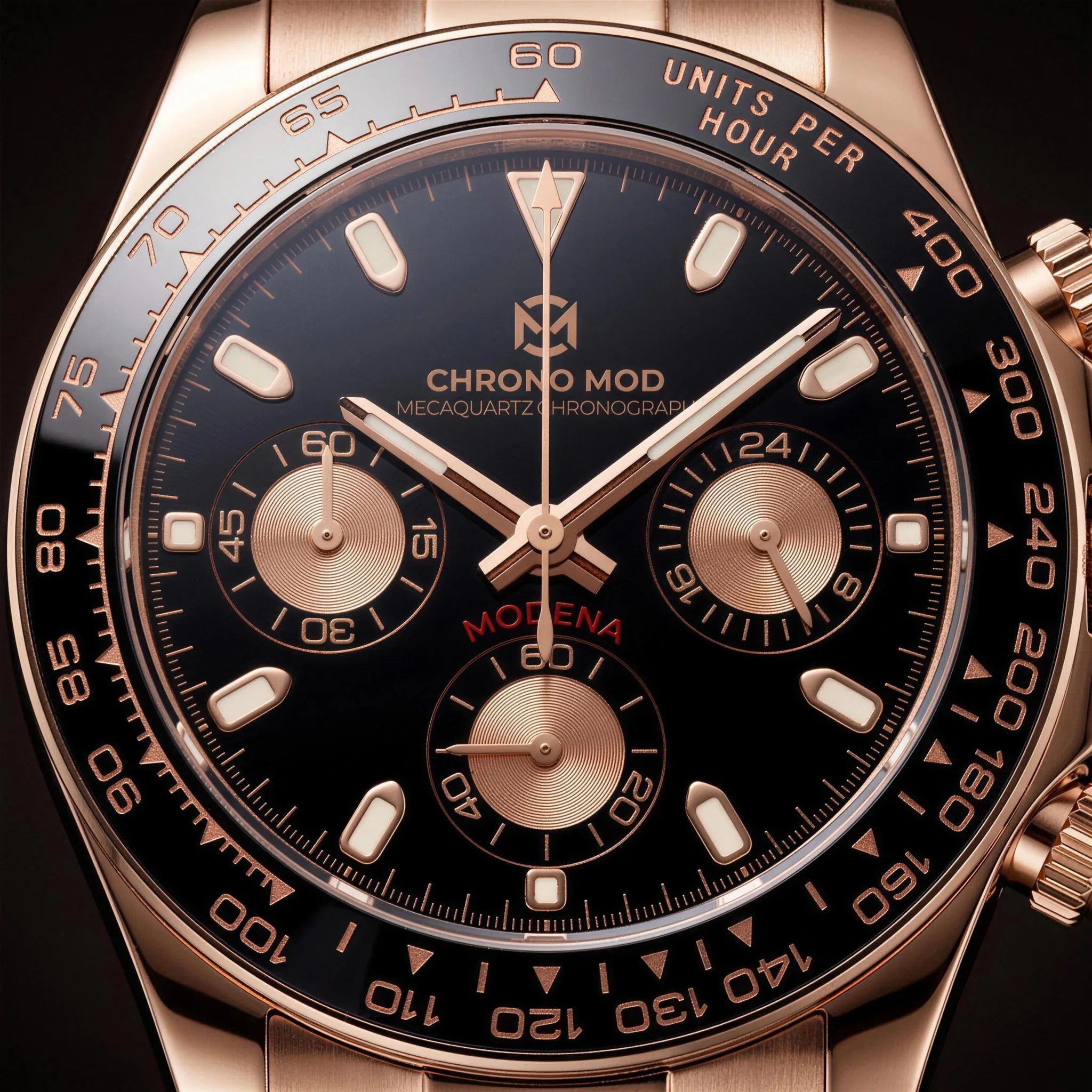 Chrono Mod Modena rose-gold-black cadran-macro