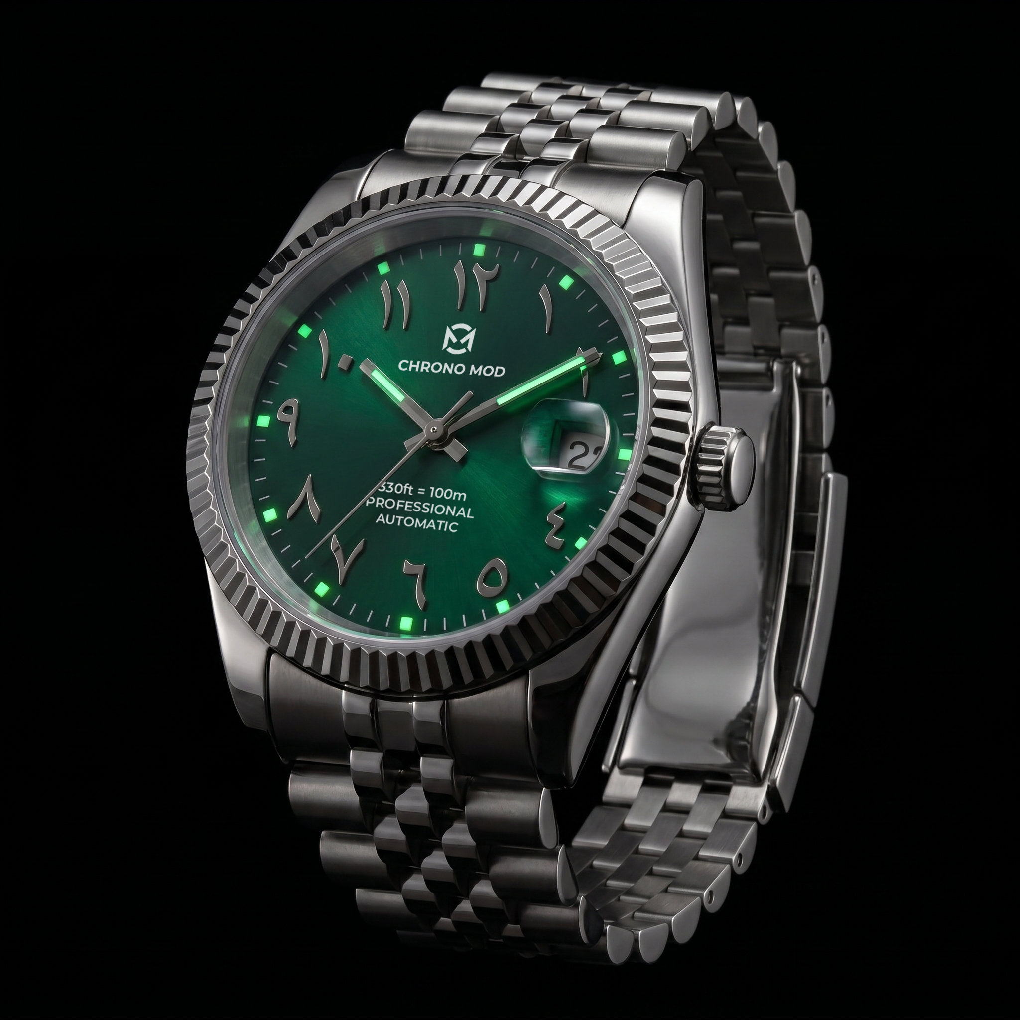 Classic Date – Profesional con esfera árabe verde