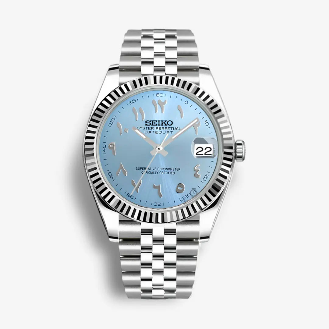 Seiko Mod Datejust Arabic Oyster Perpetual | Light blue Chrono Mod
