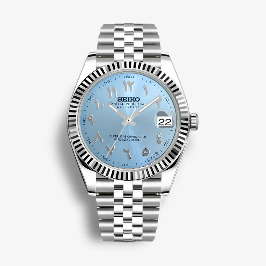 Seiko Mod Datejust Árabe Oyster Perpetual | Azul claro