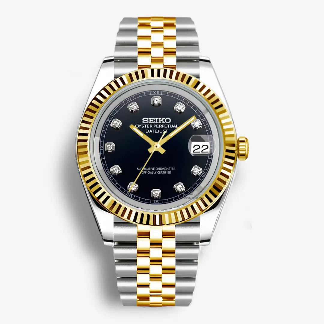 Seiko Mod Datejust Gem Rolesor Gold | Black Chrono Mod