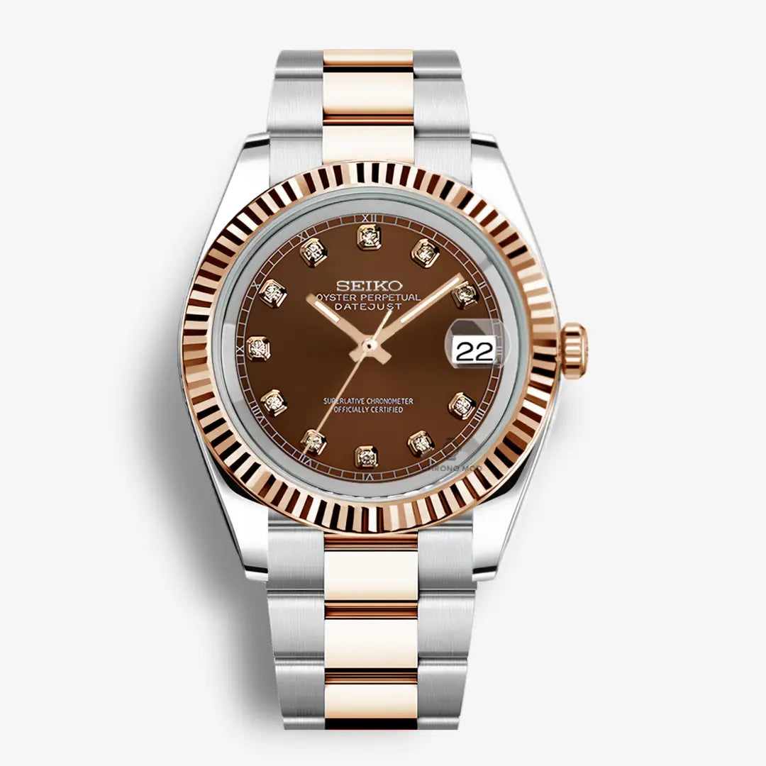 Seiko Mod Datejust Gem Rolesor Rose Gold Oyster | Chocolate Chrono Mod