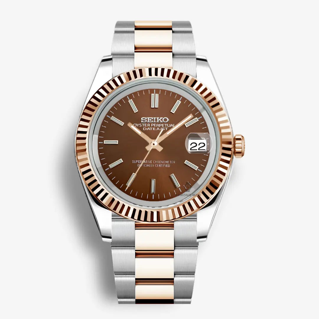 Seiko Mod Datejust Sunburst Oyster | Chocolate Chrono Mod