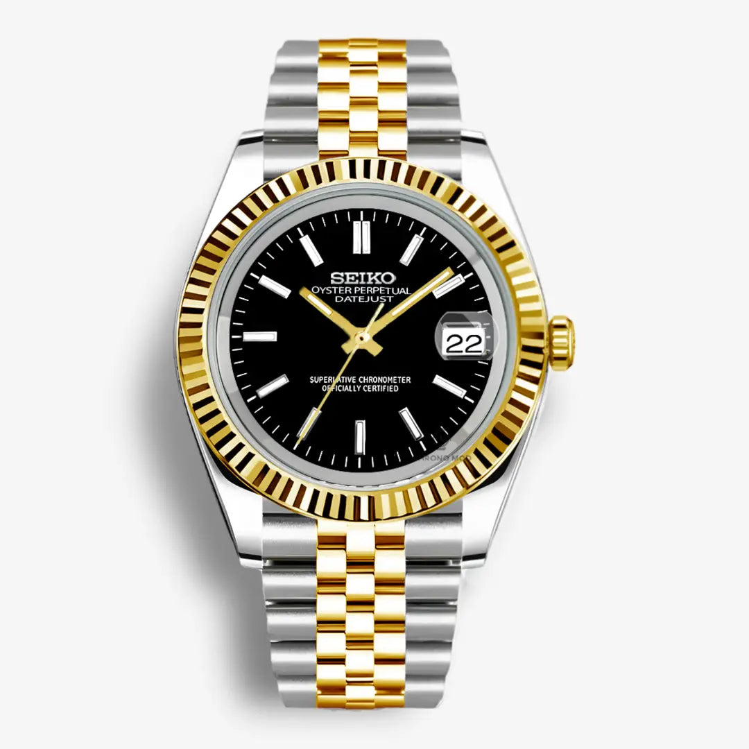 Seiko Mod Datejust Sunburst Rolesor Gold | Black Chrono Mod
