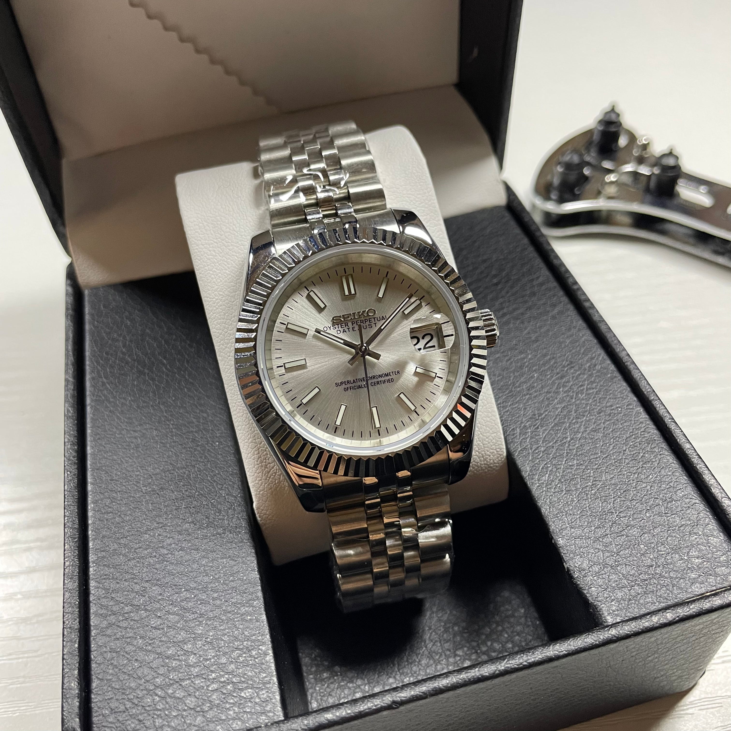 Seiko Mod Datejust Sunburst | White Chrono Mod