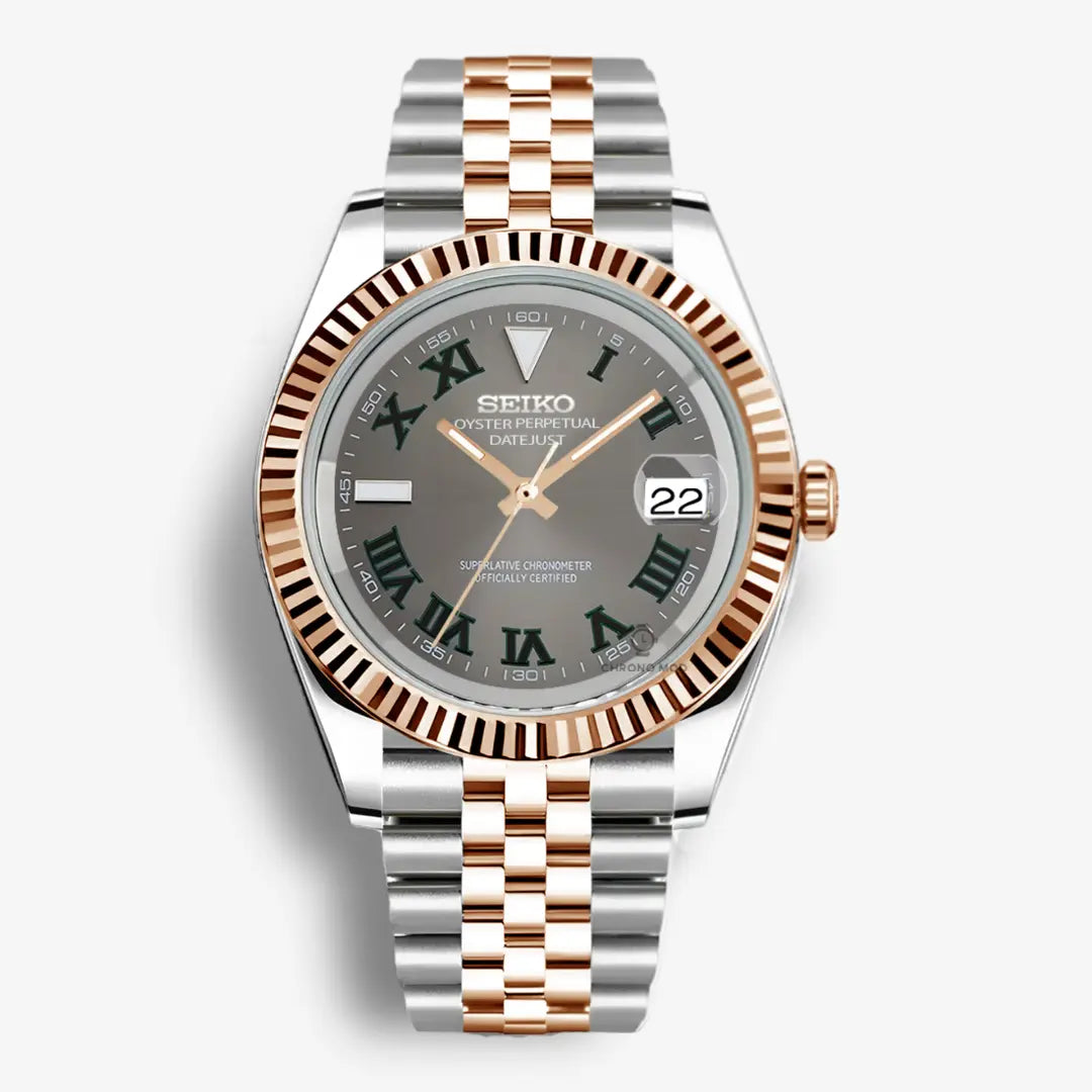 Seiko Mod Datejust Wimbledon | Rolesor Rose Gold Chrono Mod