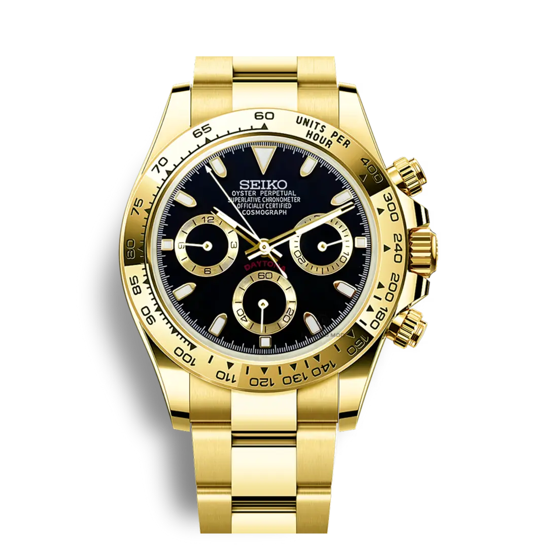 Seiko Mod Daytona Chronograph Black Dial | Full Gold - Chrono Mod