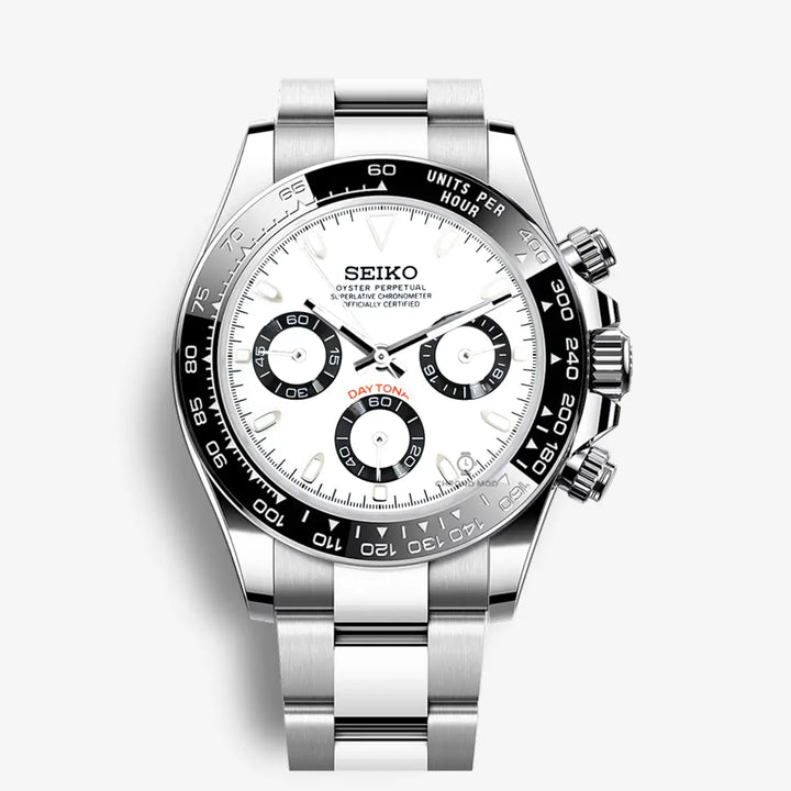Seiko Mod Daytona Cosmograph Bracelet en Caoutchouc | Blanc