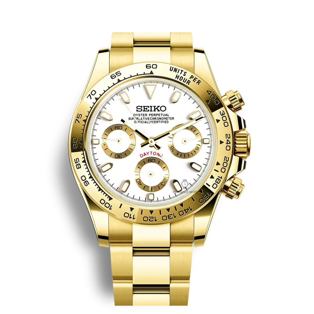Seiko Mod Daytona Cosmograph White Dial | Full Gold - Chrono Mod