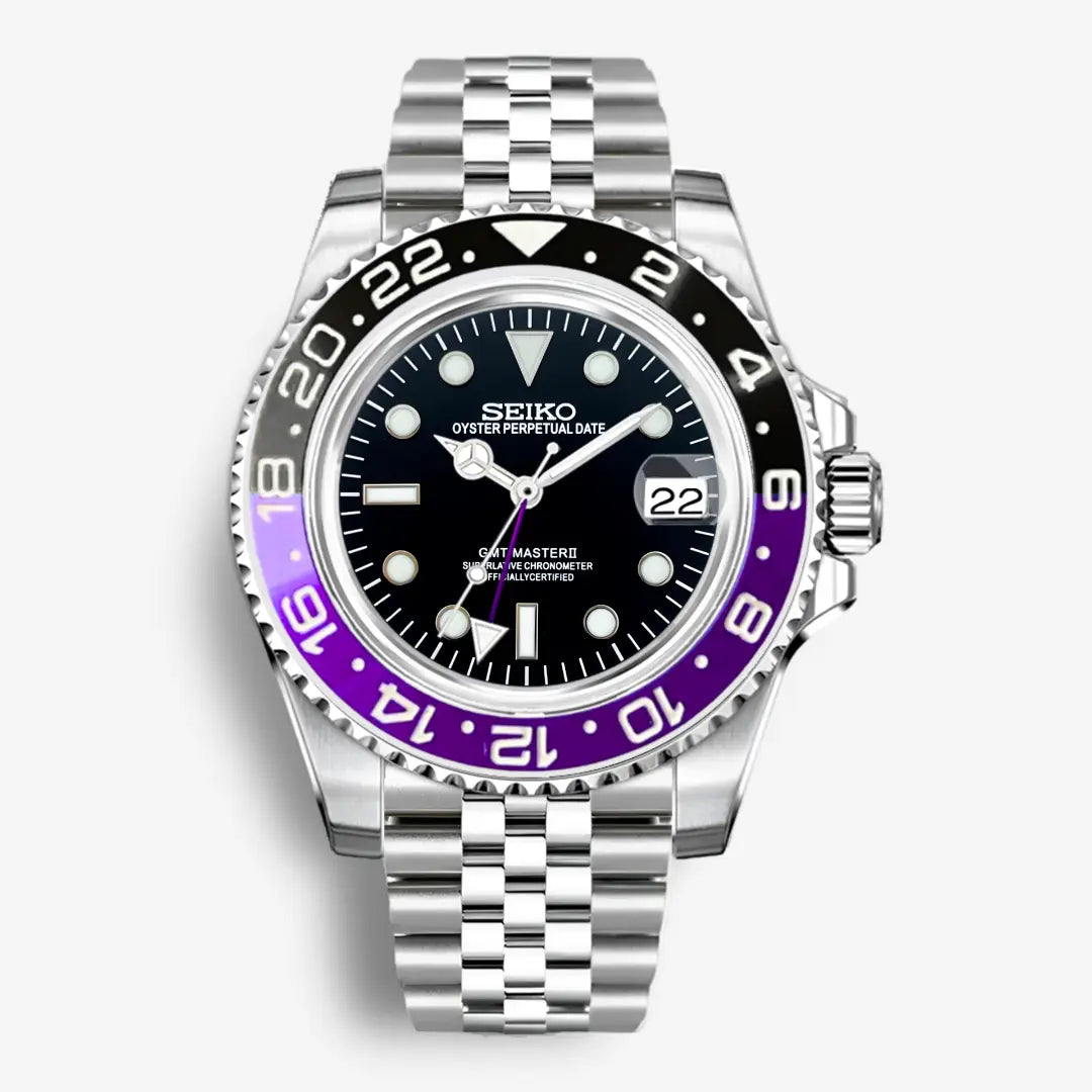 Seiko Mod Gmt| Black & Purple Chrono Mod