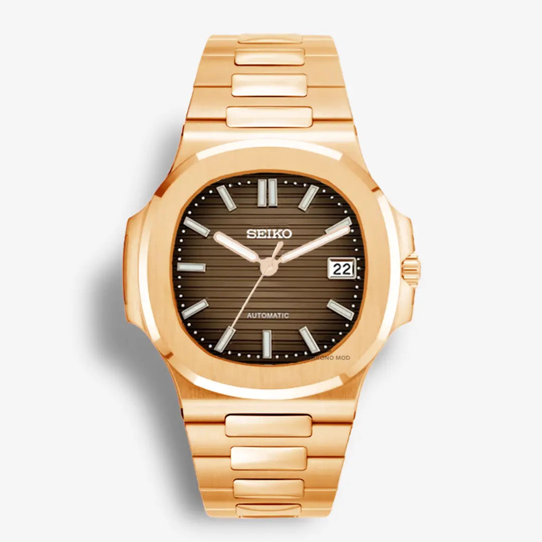 Seiko Mod Nautilus Rose Gold | Brown Chrono Mod