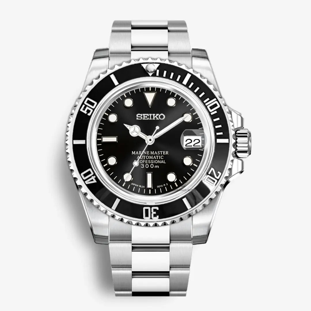 Seiko Mod Submariner Oyster | Black Chrono Mod