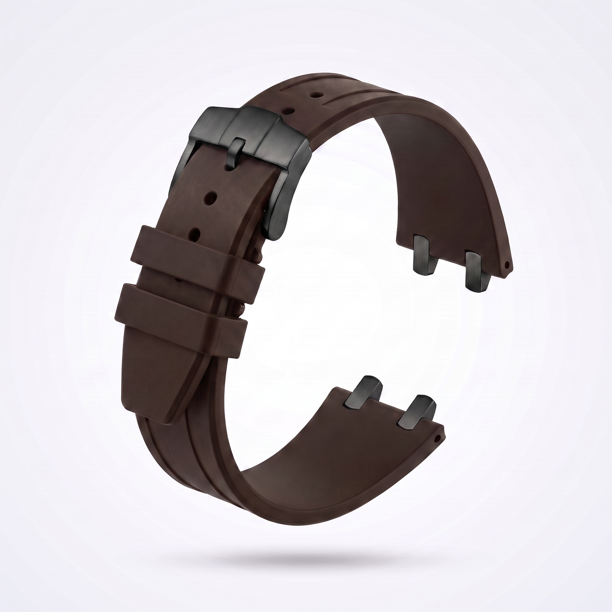 Brown 26 mm rubber watch strap for the Apex case with matte black PVD pin buckle