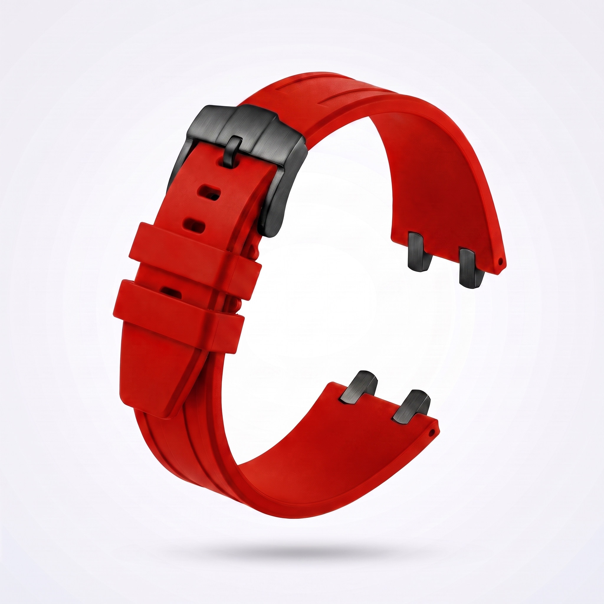 Crimson red 26 mm rubber watch strap for the Apex case with matte black PVD pin buckle