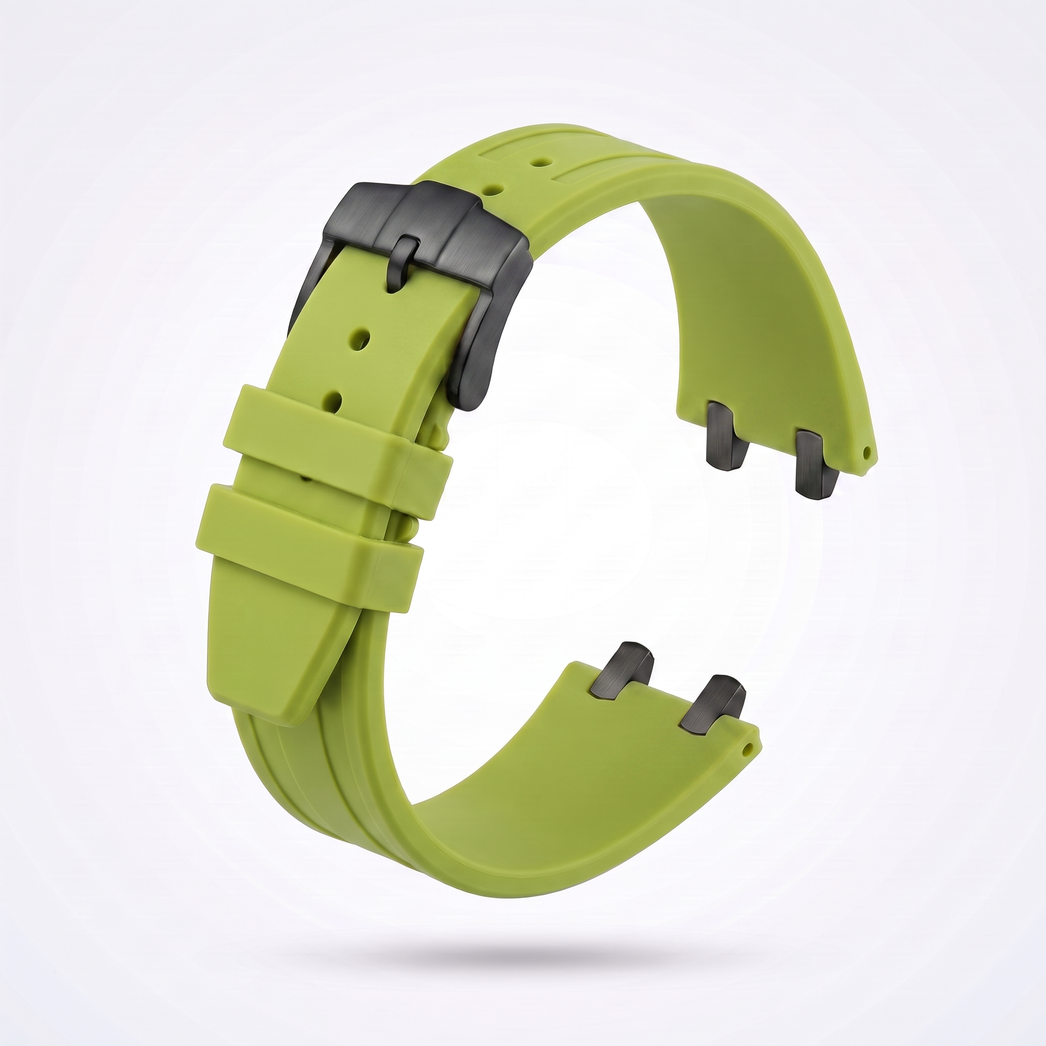 Lime green 26 mm rubber watch strap for the Apex case with matte black PVD pin buckle