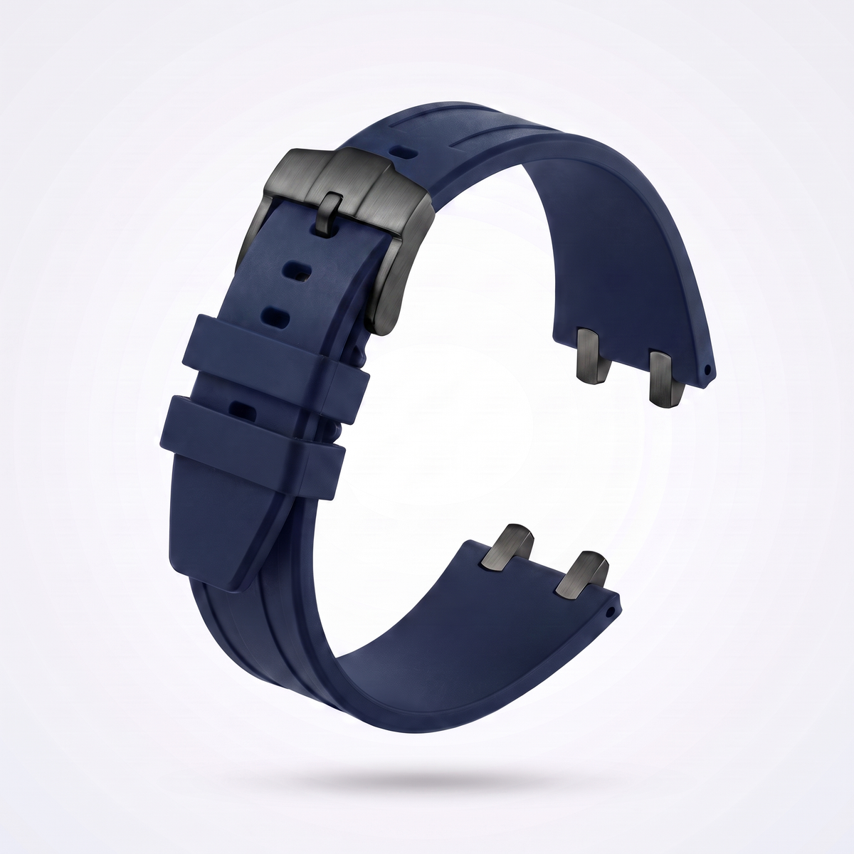 Midnight blue 26 mm rubber watch strap for the Apex case with matte black PVD pin buckle