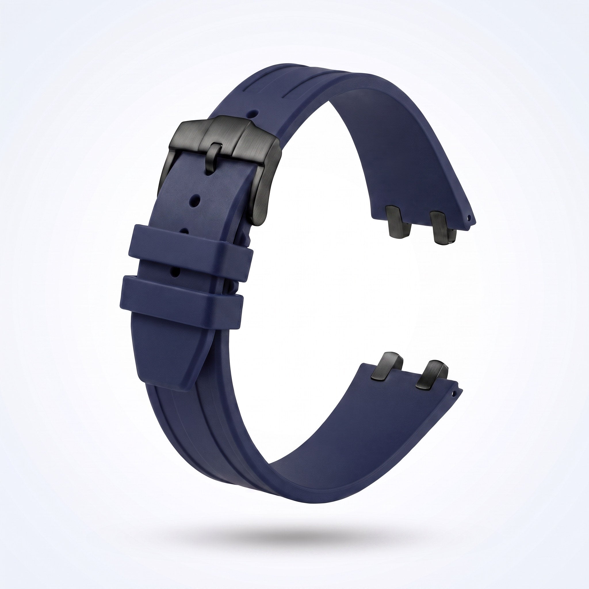 Navy blue 26 mm rubber watch strap for the Apex case with matte black PVD pin buckle