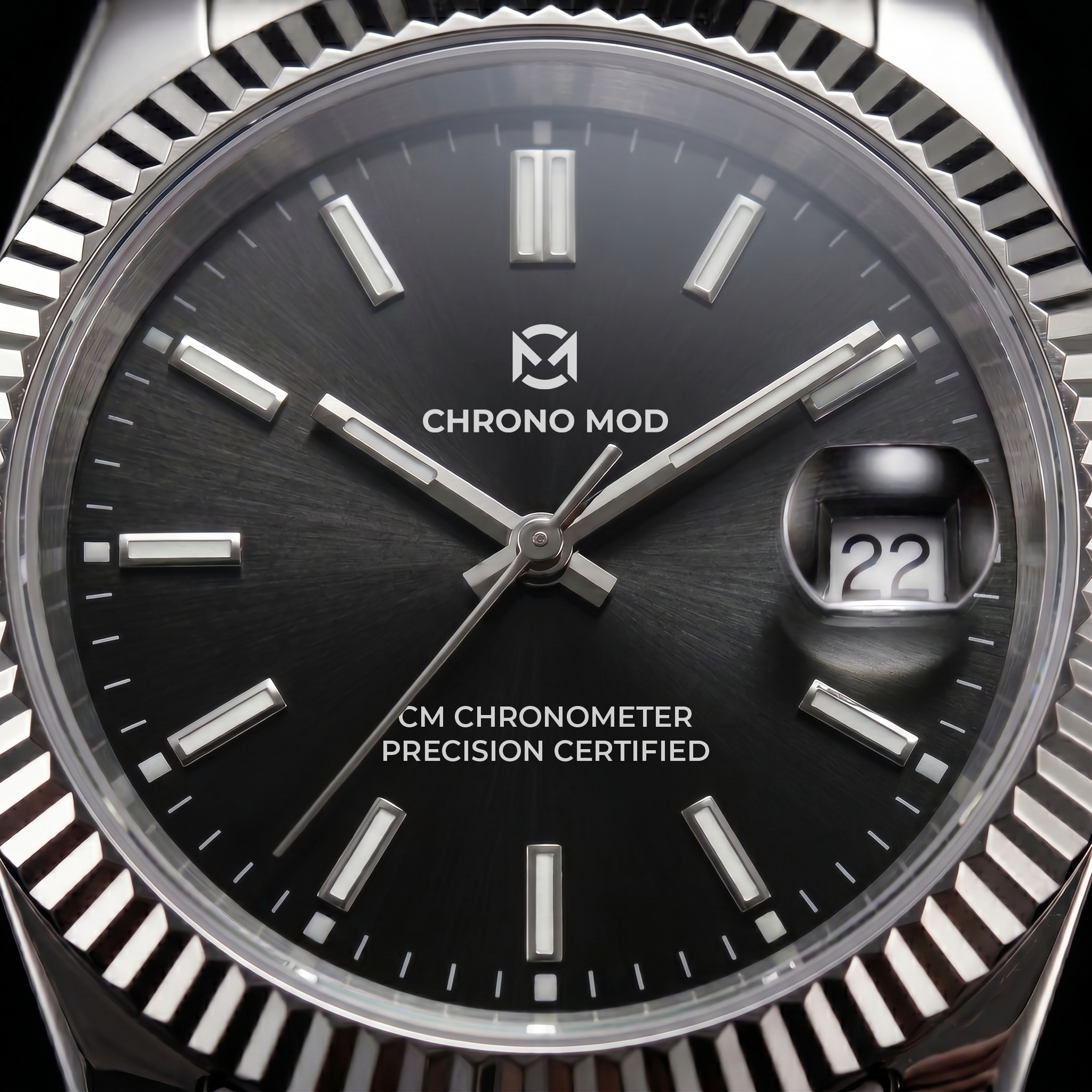 Classic Date Black Sunburst - dial macro
