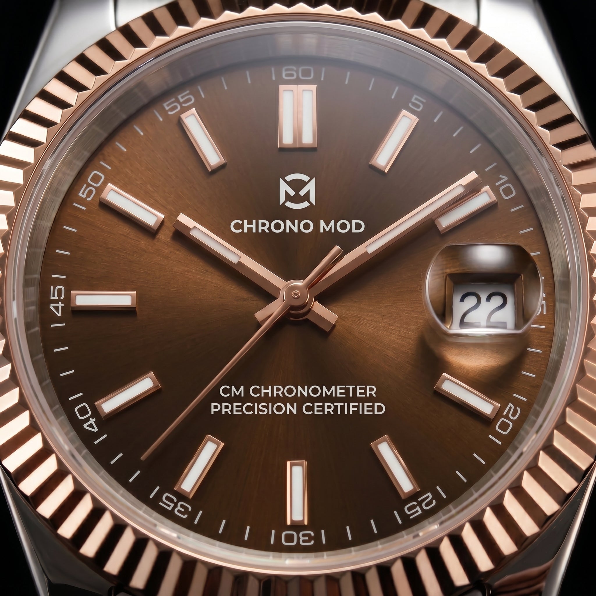 Classic Date Chocolate Sunburst - dial macro