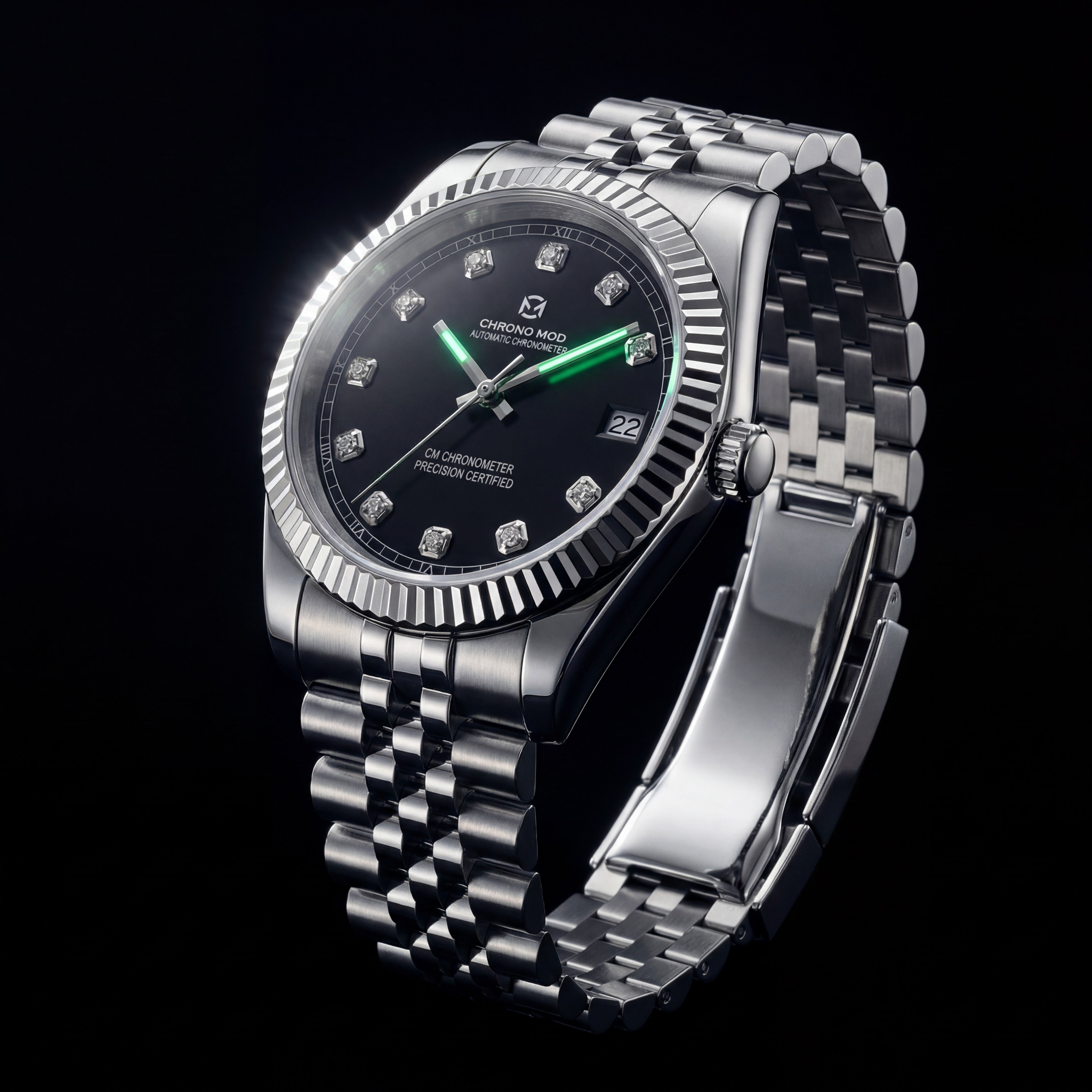 Classic Date – Black Oyster Gem Dial Chrono Mod