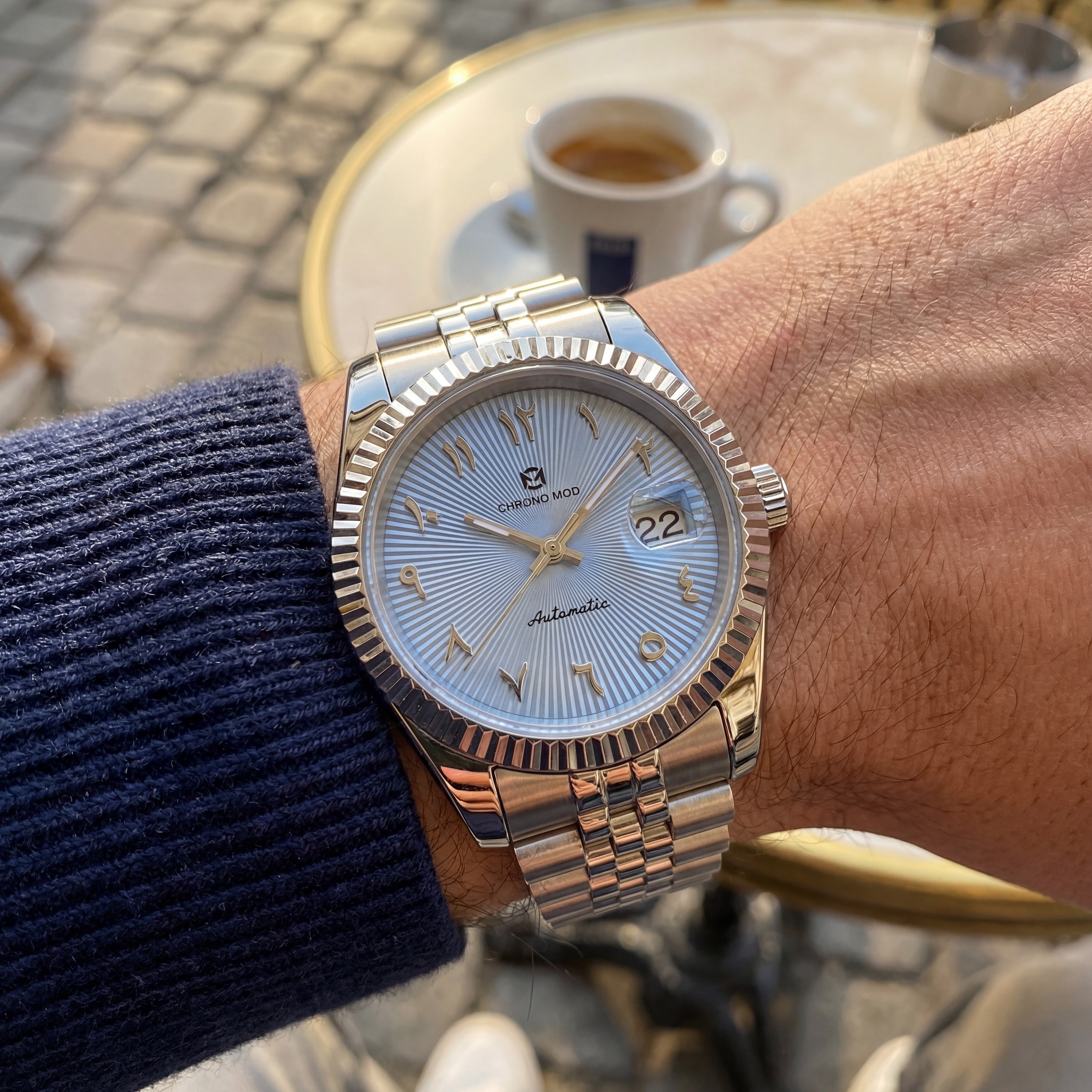 Classic Date – Sky Blue Arabic Dial Chrono Mod