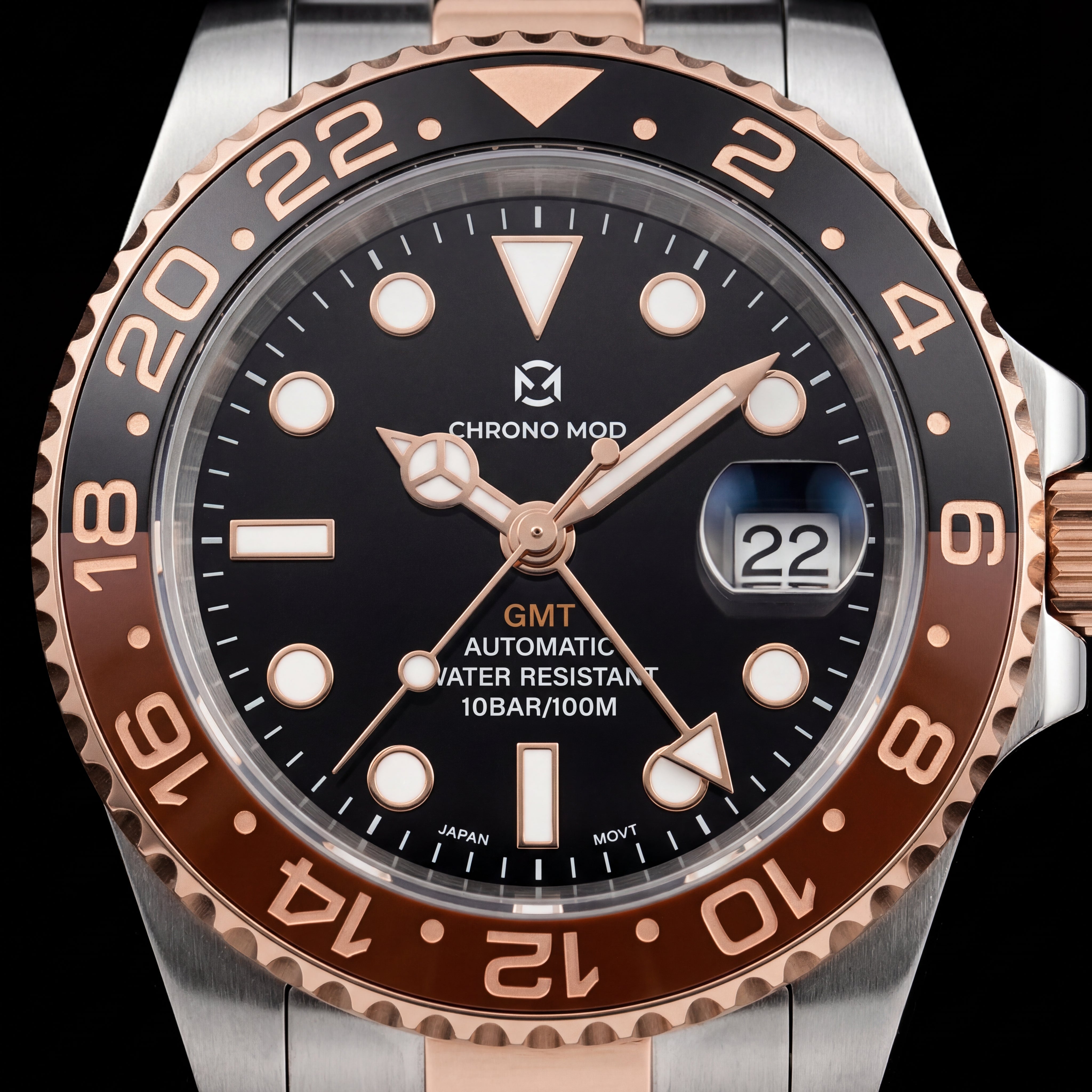 GMT Dual-Time Rootbeer – Rose Gold Chrono Mod