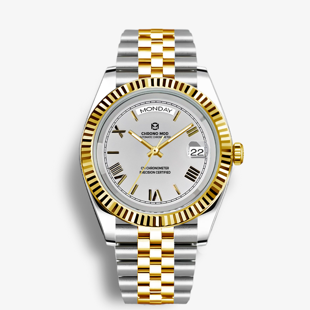 Classic Date – Día-Fecha de Oro Blanco Romano