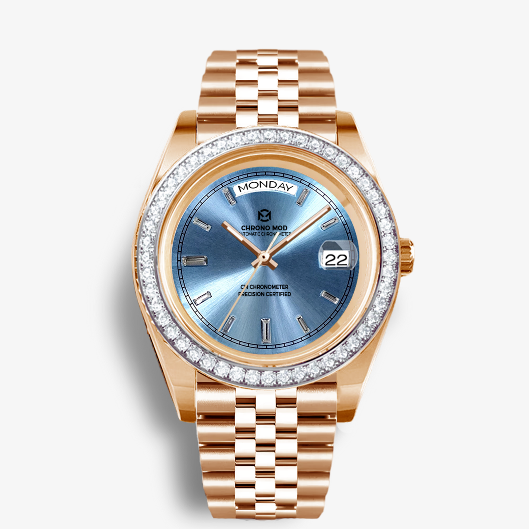 Classic Date – Sky Blue Glass Day-Date Sunburst