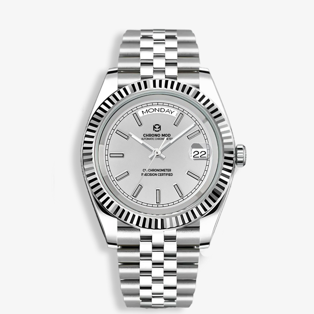 Classic Date – White Day-Date Sunburst Chrono Mod