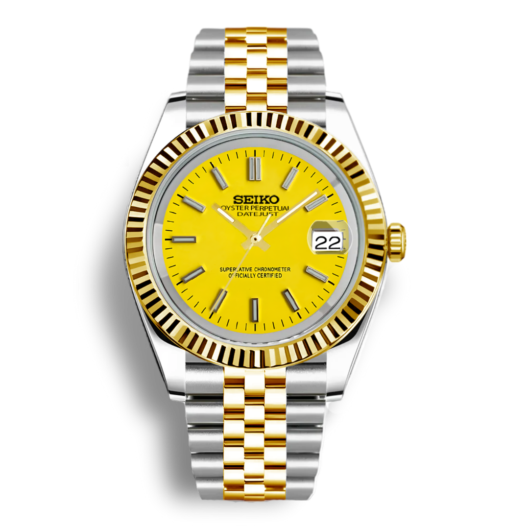 Seiko Mod Datejust Sunburst Rolesor Oro | Amarillo