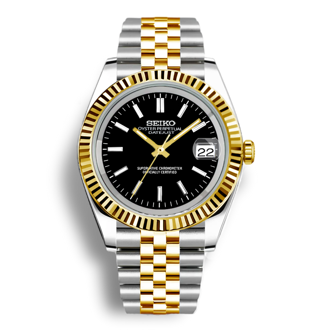Seiko Mod Datejust Sunburst Rolesor Oro | Negro
