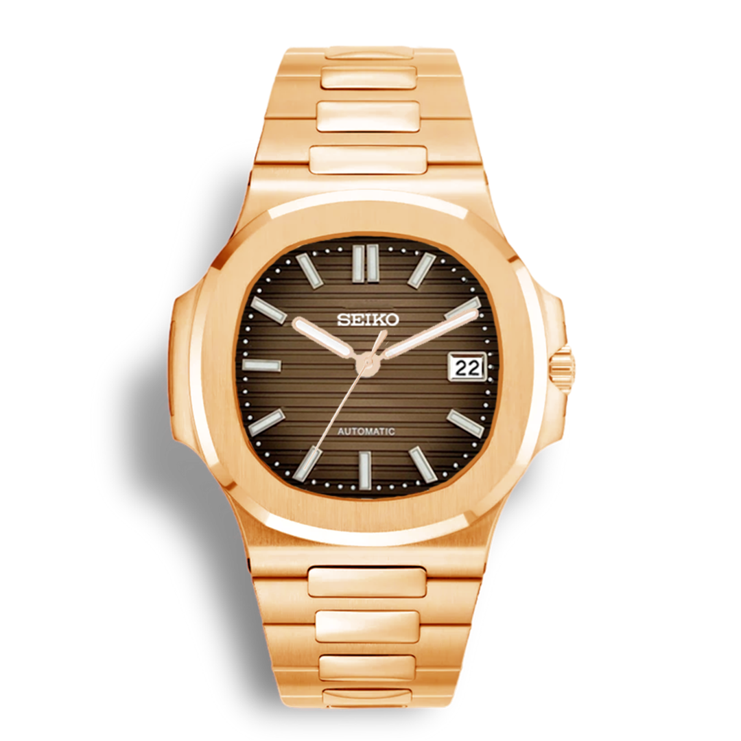 Seiko Mod Nautilus Rose Gold | Brown