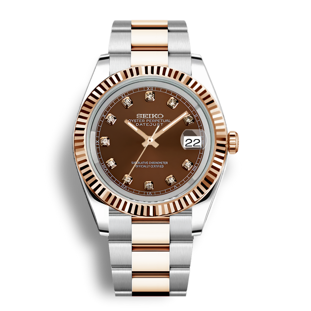 Seiko Mod Datejust Gem Rolesor Or Rose Oyster | Chocolat
