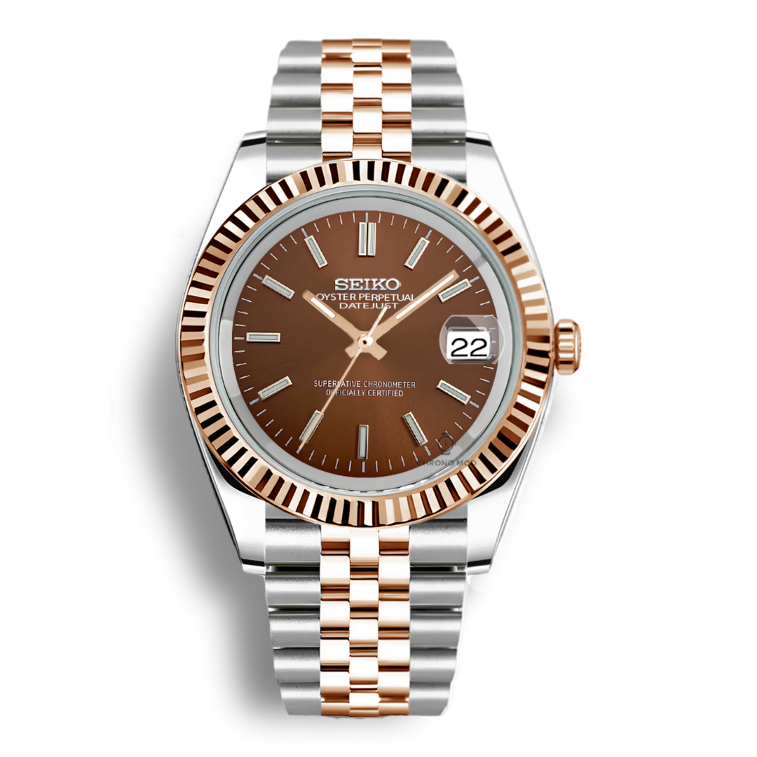 Seiko Mod Datejust Sunburst Jubilee | Chocolate