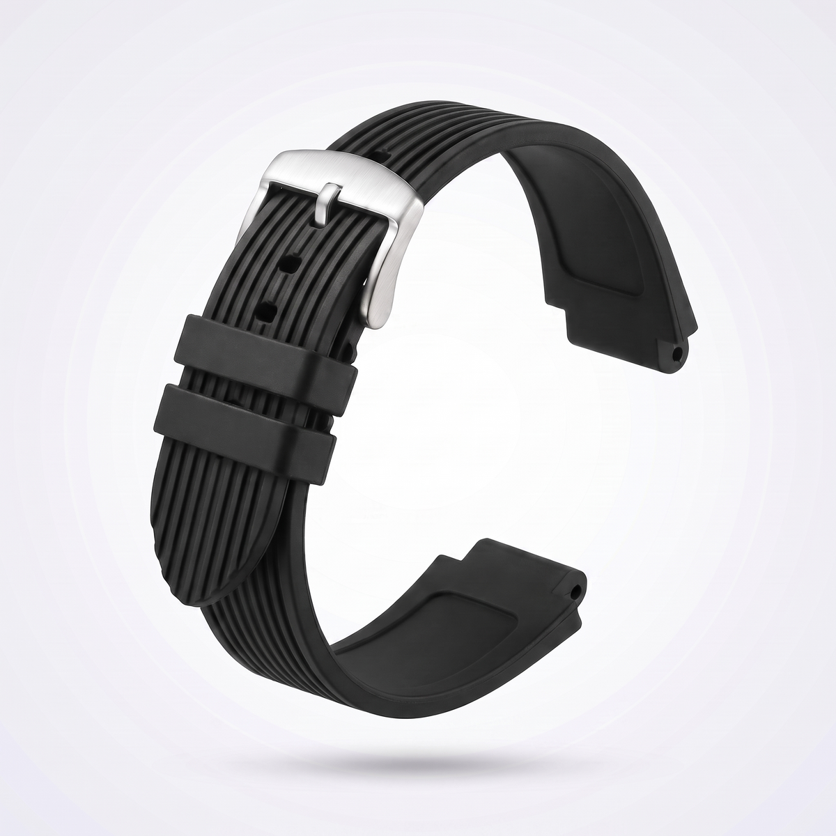 Horizon silicone watch strap, Classic Black, brushed steel pin buckle