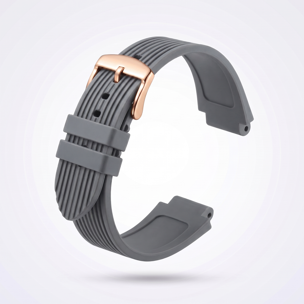 Horizon silicone watch strap, Grey, rose gold pin buckle