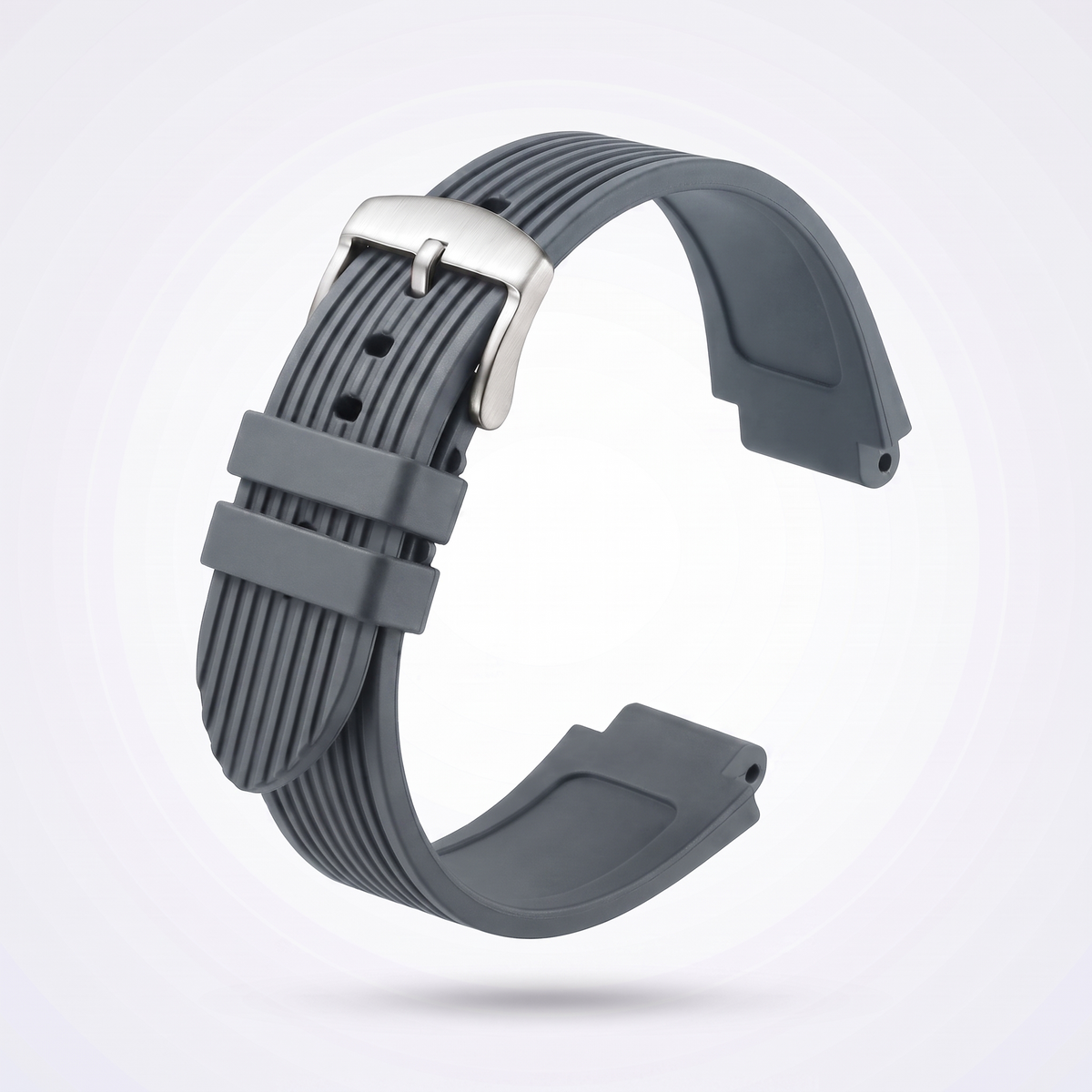 Horizon silicone watch strap, Grey, brushed steel pin buckle
