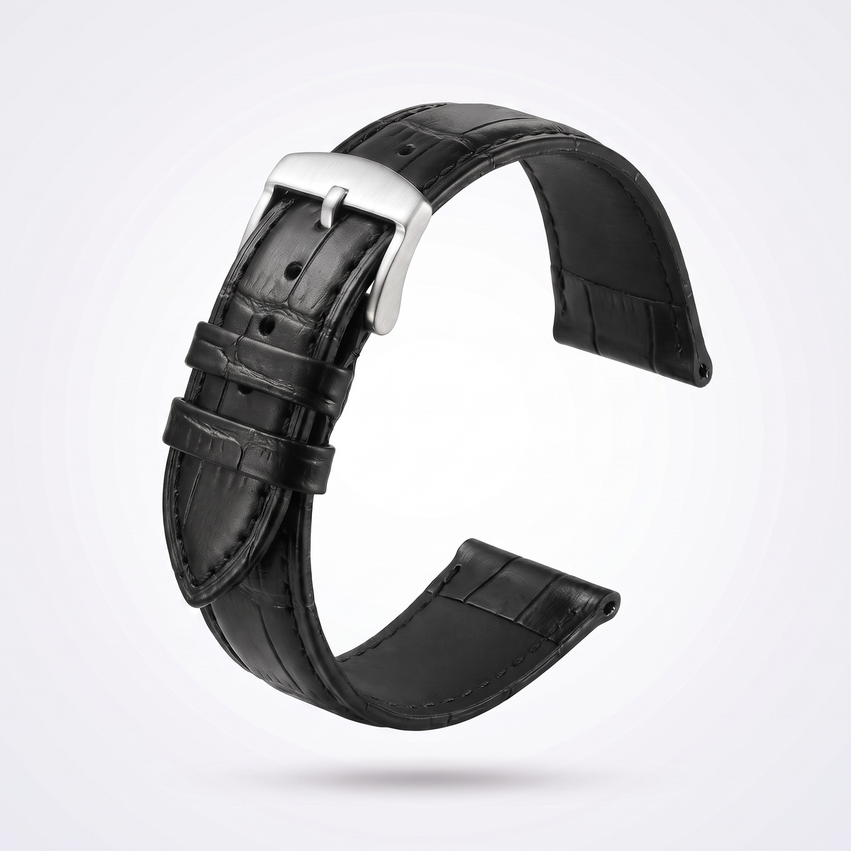 Horizon croc leather watch strap, Classic Black, brushed steel pin buckle