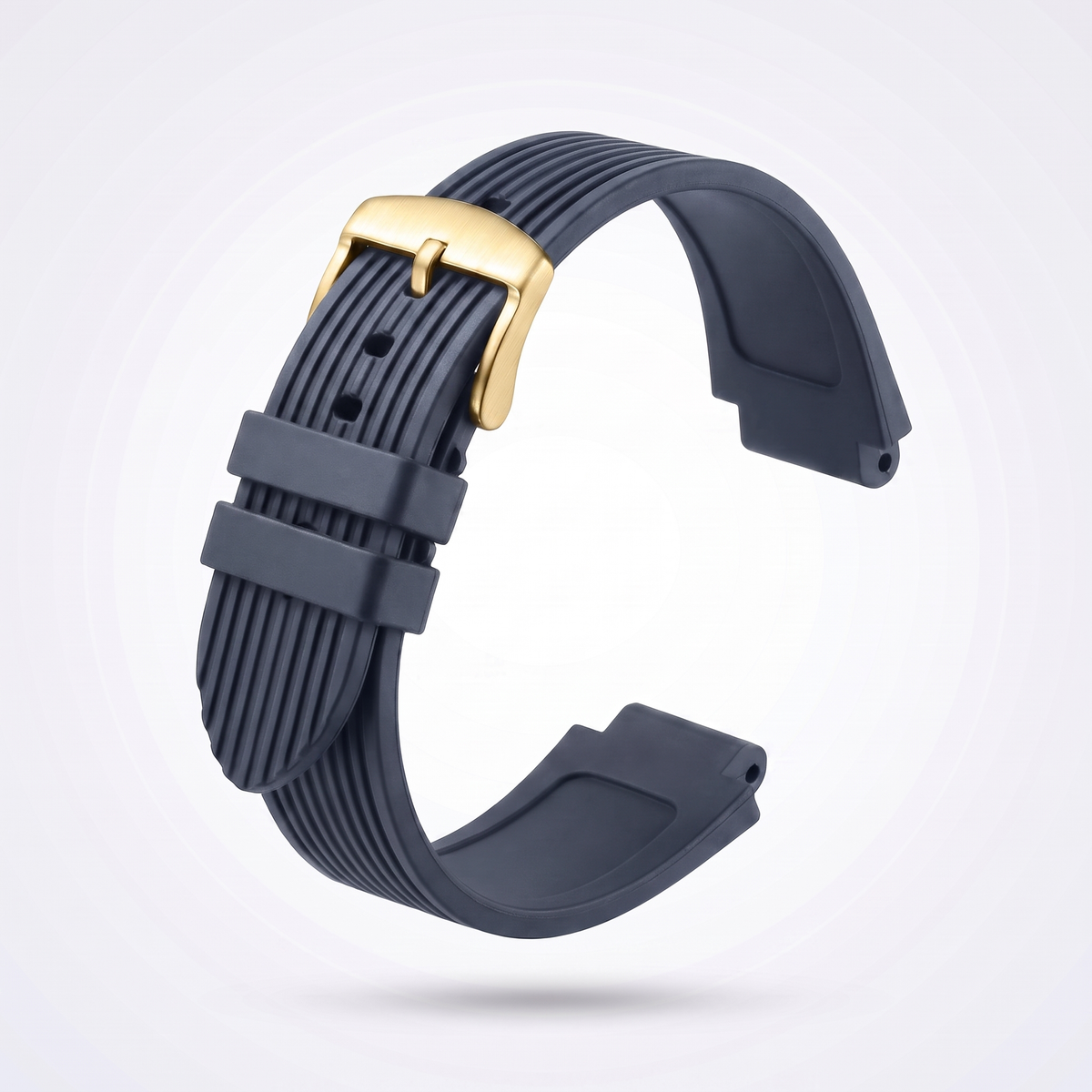 Horizon silicone watch strap, Dark blue, yellow gold pin buckle