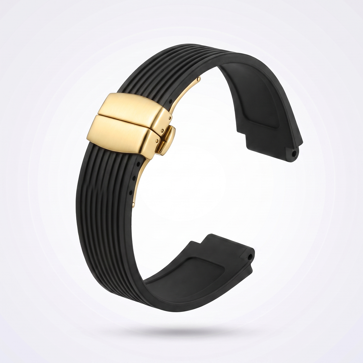 Horizon silicone watch strap, Classic Black, yellow gold deployant clasp
