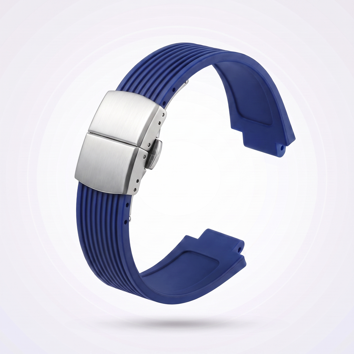 Horizon silicone watch strap, Blue, brushed steel deployant clasp