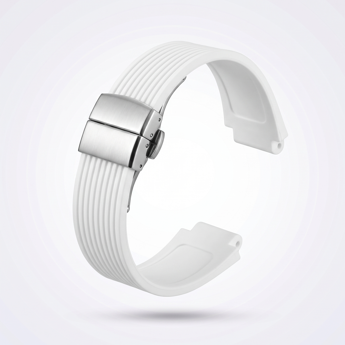 Horizon silicone watch strap, White, brushed steel deployant clasp