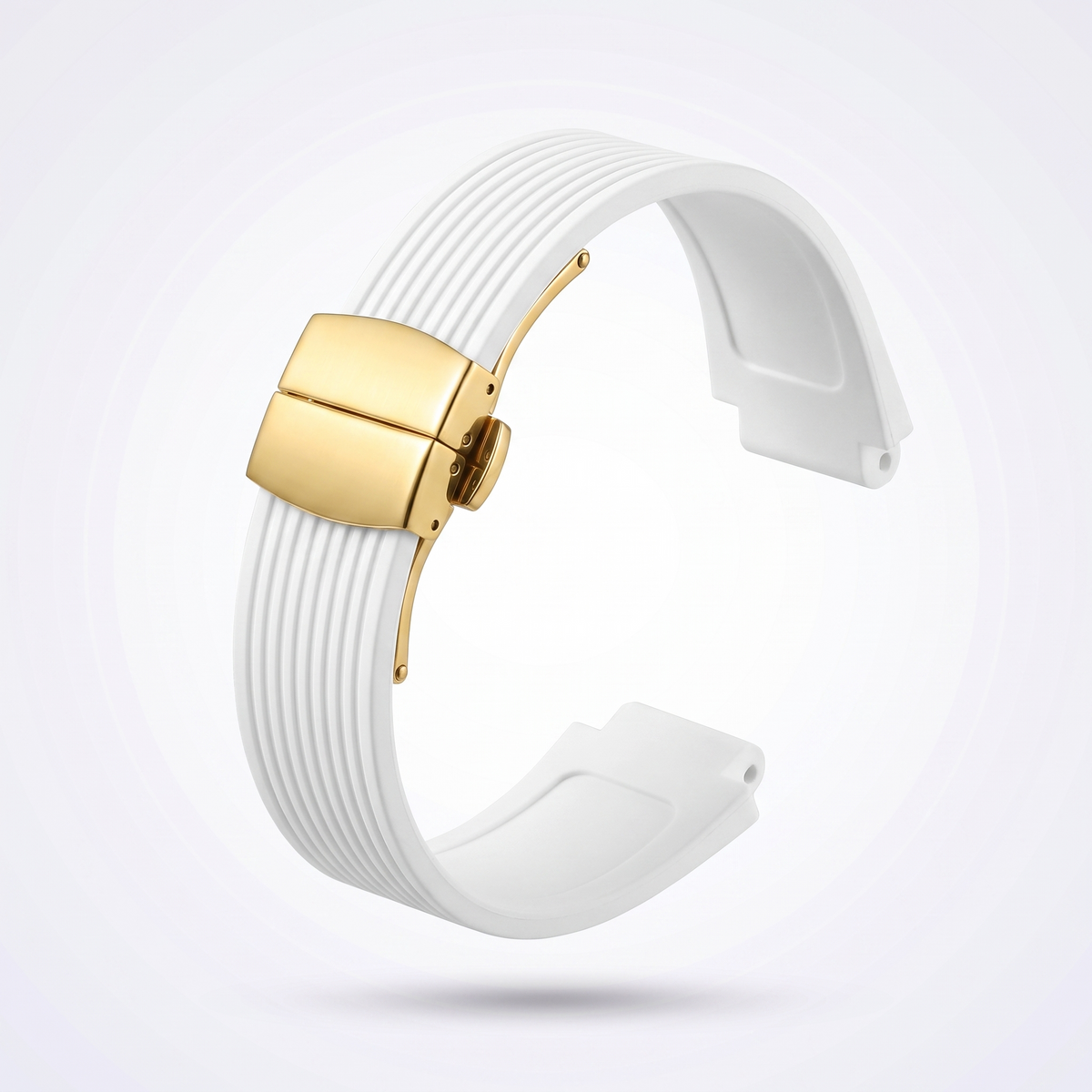 Horizon silicone watch strap, White, yellow gold deployant clasp