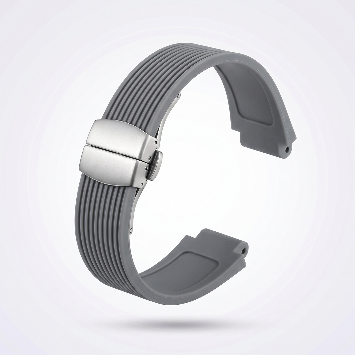 Horizon silicone watch strap, Grey, brushed steel deployant clasp