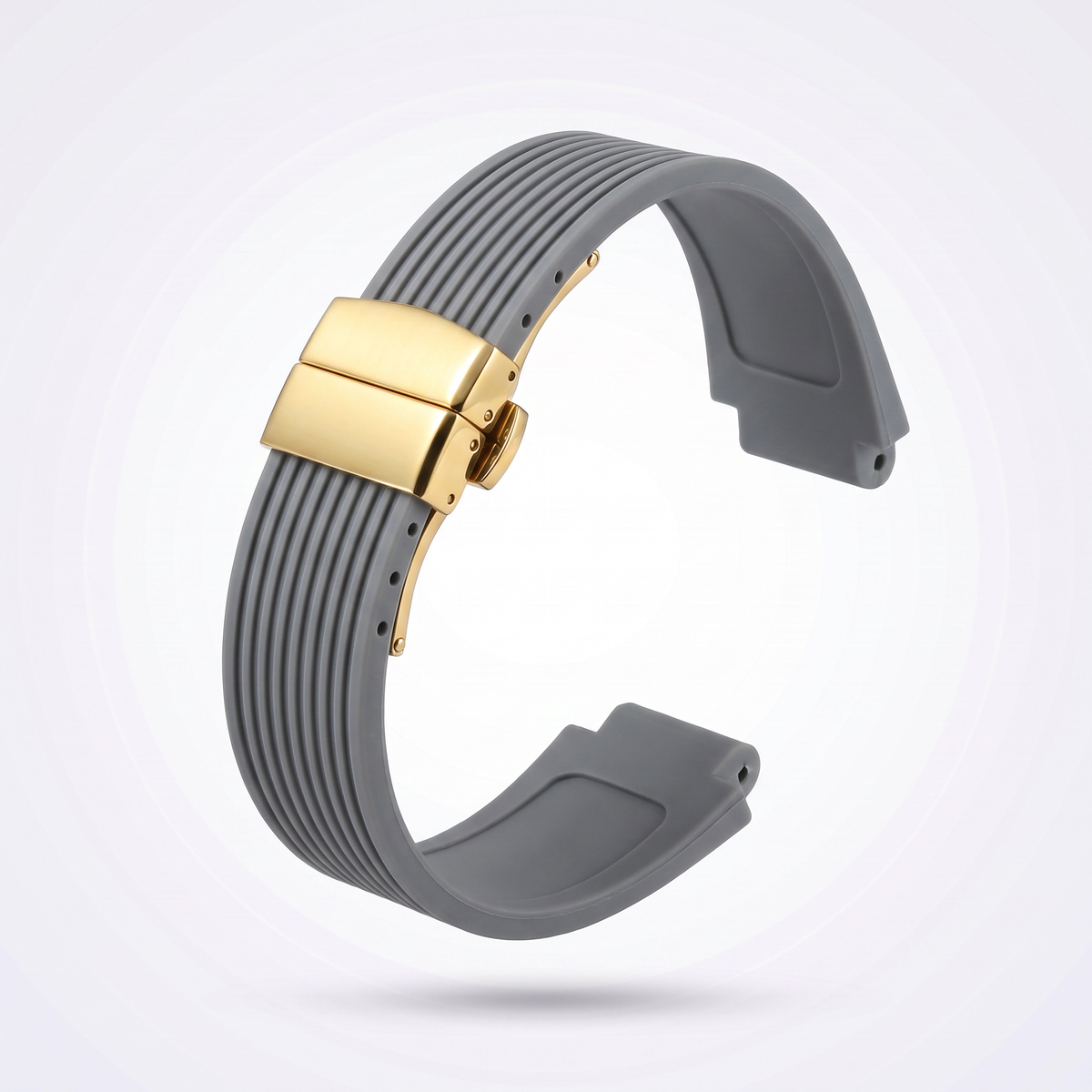Horizon silicone watch strap, Grey, yellow gold deployant clasp