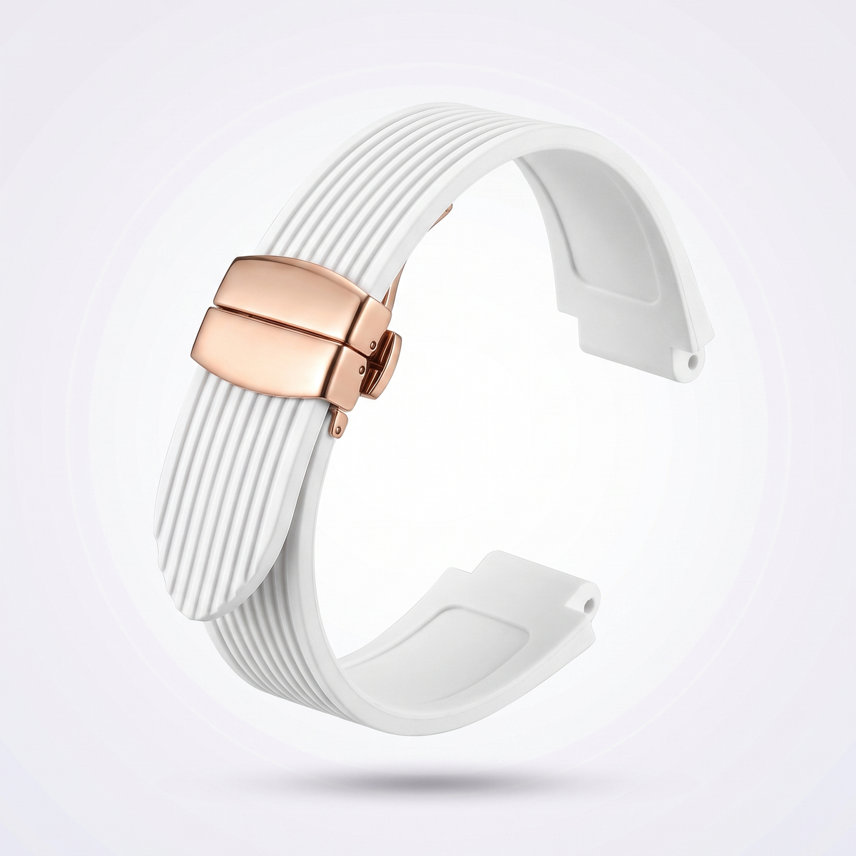 Horizon silicone watch strap, White, rose gold deployant clasp