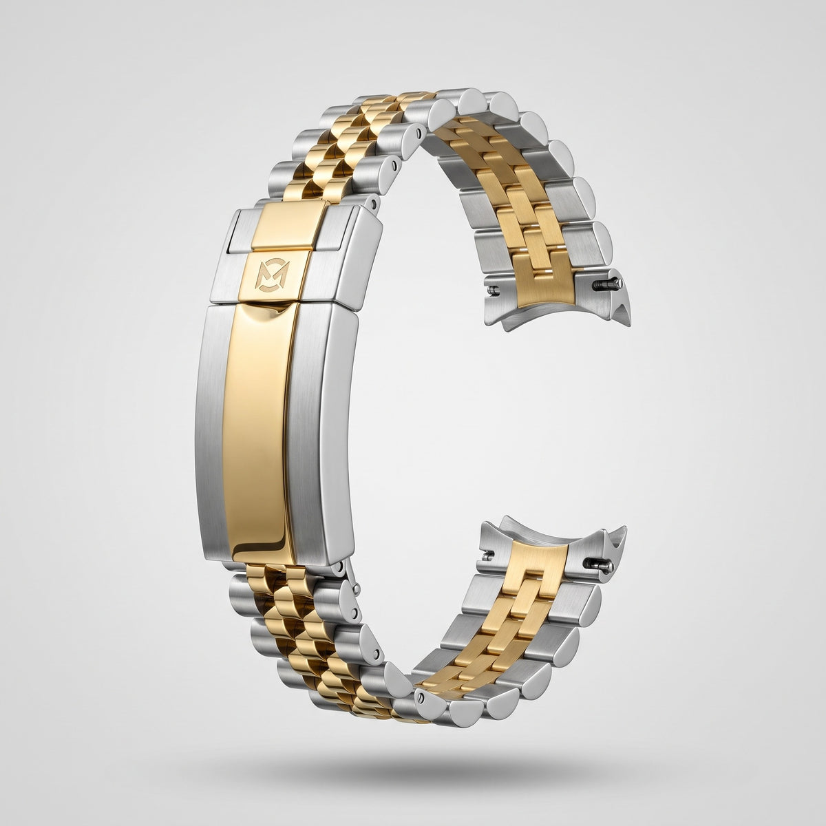 Gold Two Tone Jubilee bracelet 20 mm, brushed steel outer links and polished yellow gold centre links, clasp engraved with the Chrono Mod logo